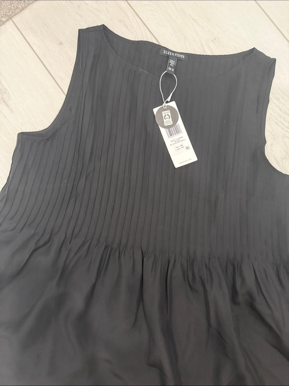NWT EILEEN FISHER Pleated Silk Bateau Neck XS 100% silk current season $238 - Picture 2 of 9